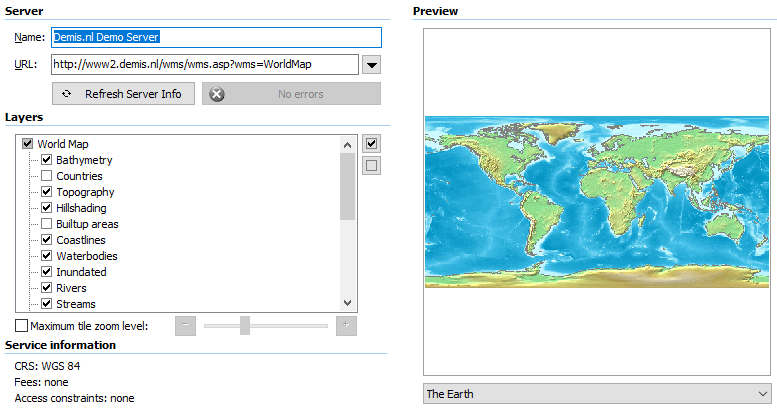WMS map, URL, layers