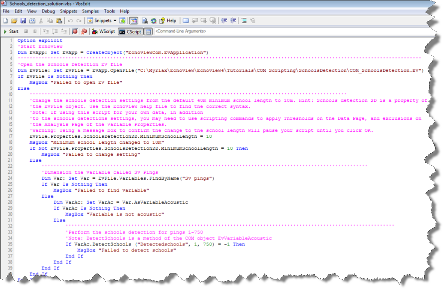 A COM script to change school detection setting